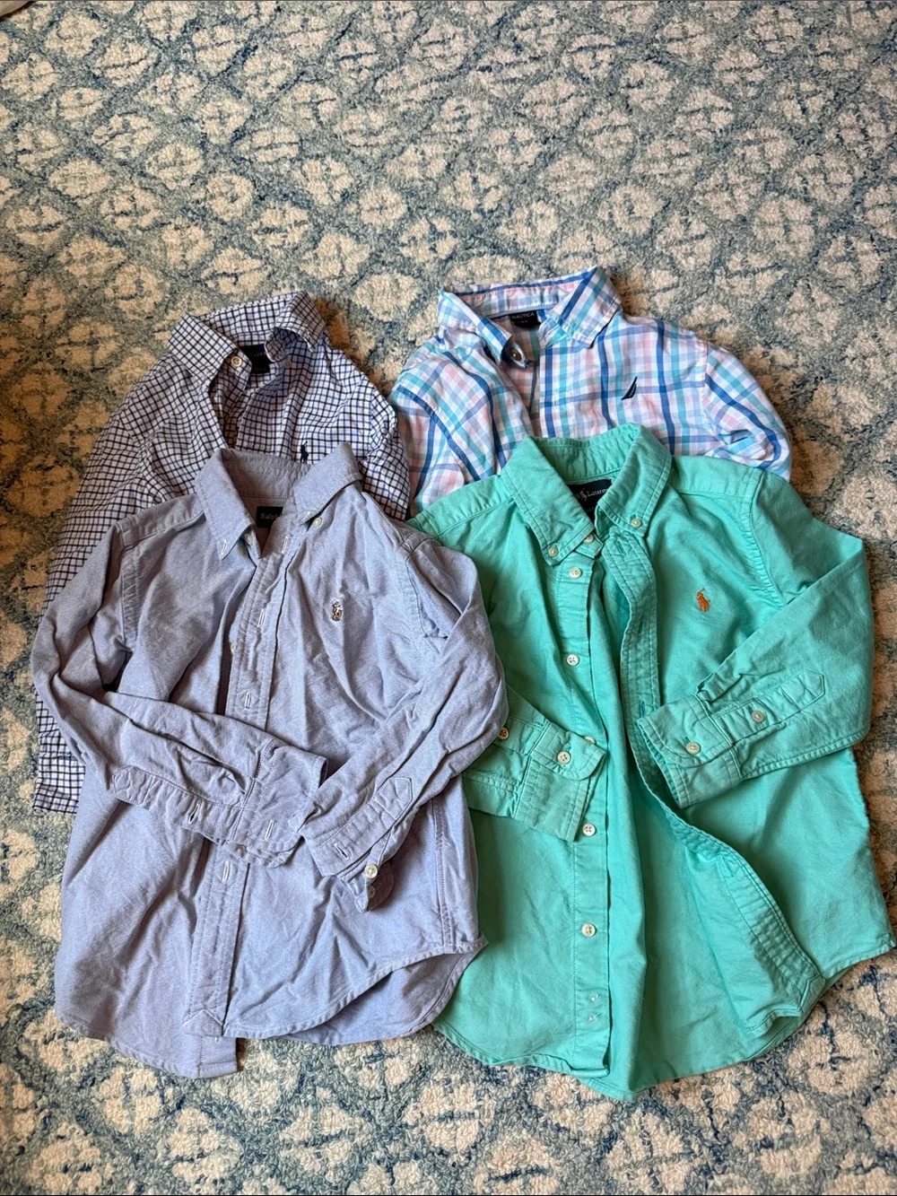 Ralph Lauren Polo (3) & Nautica (1) Plaid Button-Up Shirts in Blue Aqua Pink 4T